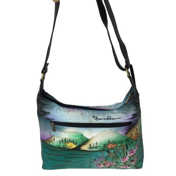 Anuschka NEVER USED Handpainted Leather Large Shoulder Bag Cross Body Italy - Picture 4 of 13